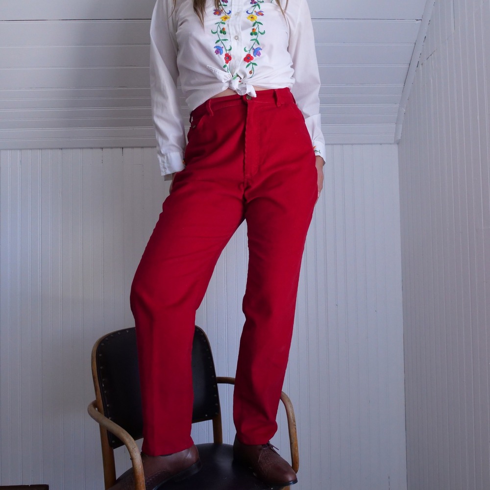 Vintage 80s union made Lee red corduroy high waisted slacks - Picture 7 of 8